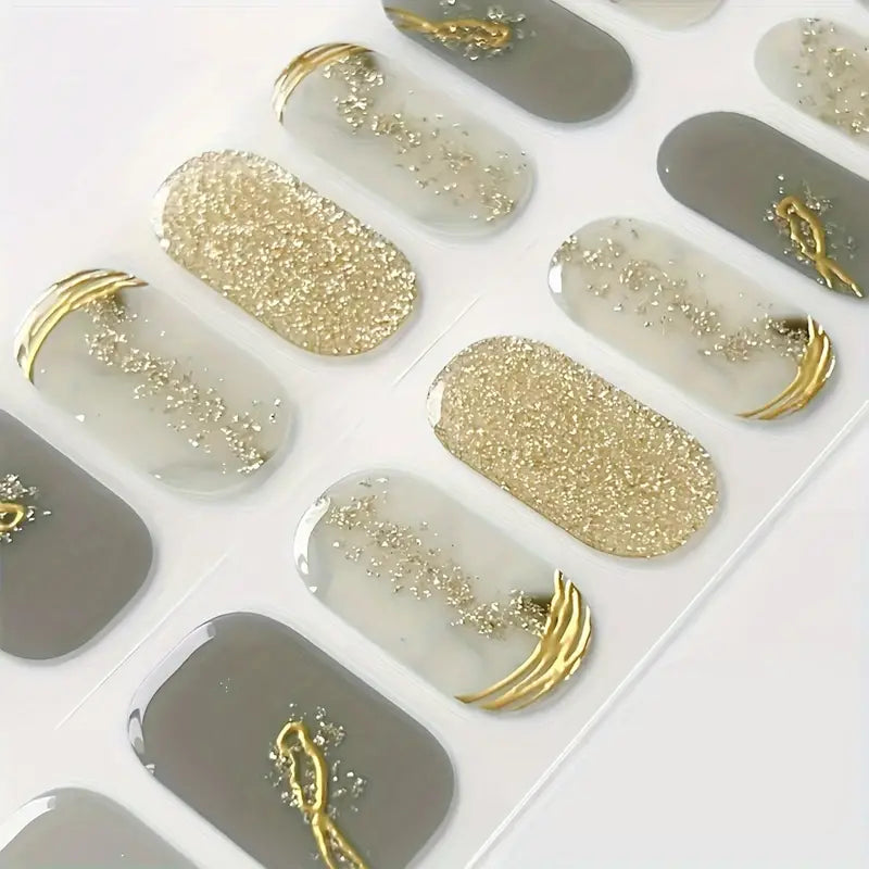 Sage & Gold Semi-Cured Gel Nails