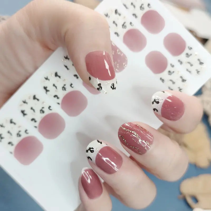 Leopard Print White Tip Semi-Cured Gel Nails Strips