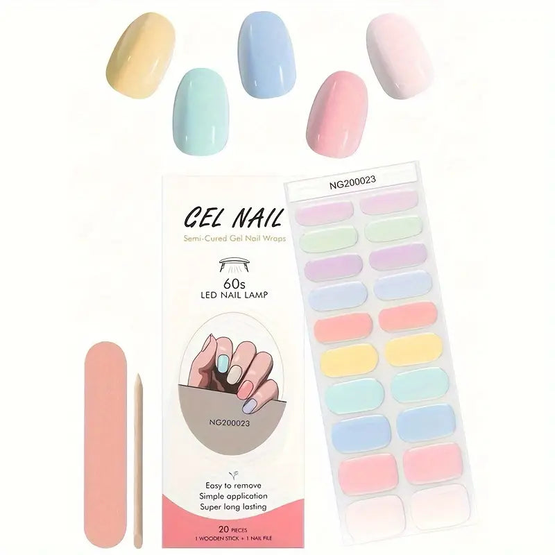 Pastel Rainbow Semi-Cured Gel Nails Strips