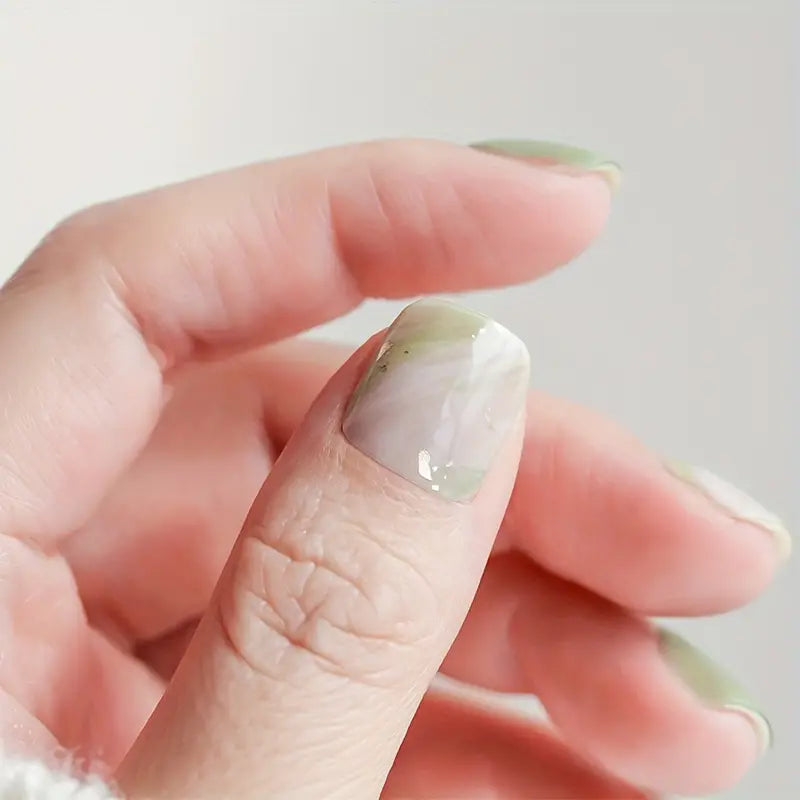 Marble Green Litchi Semi-Cured Gel Nails Strips