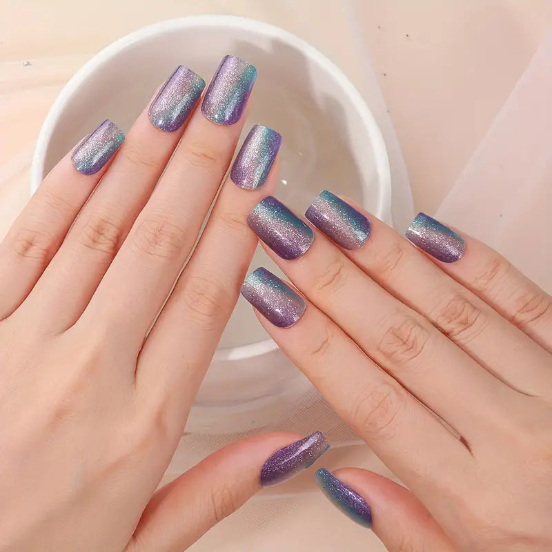 Purple & Blue Galaxy Semi-Cured Gel Nails Strips