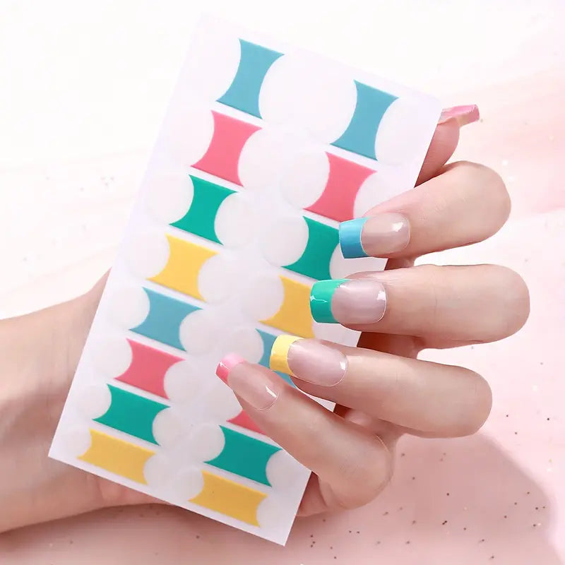 Multi Coloured French Tips Semi-Cured Gel Nails Strips