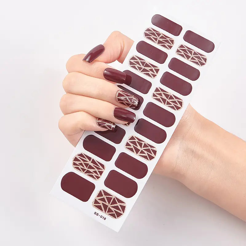 Geometric Mahogany Semi-Cured Gel Nails Stickers