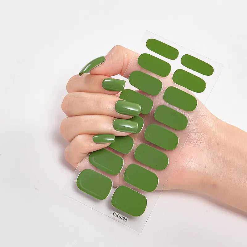 Moss Green Semi-Cured Gel Nails