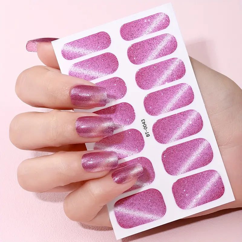 Dreamy Pink Iridescence Semi-Cured Gel Nails Stickers