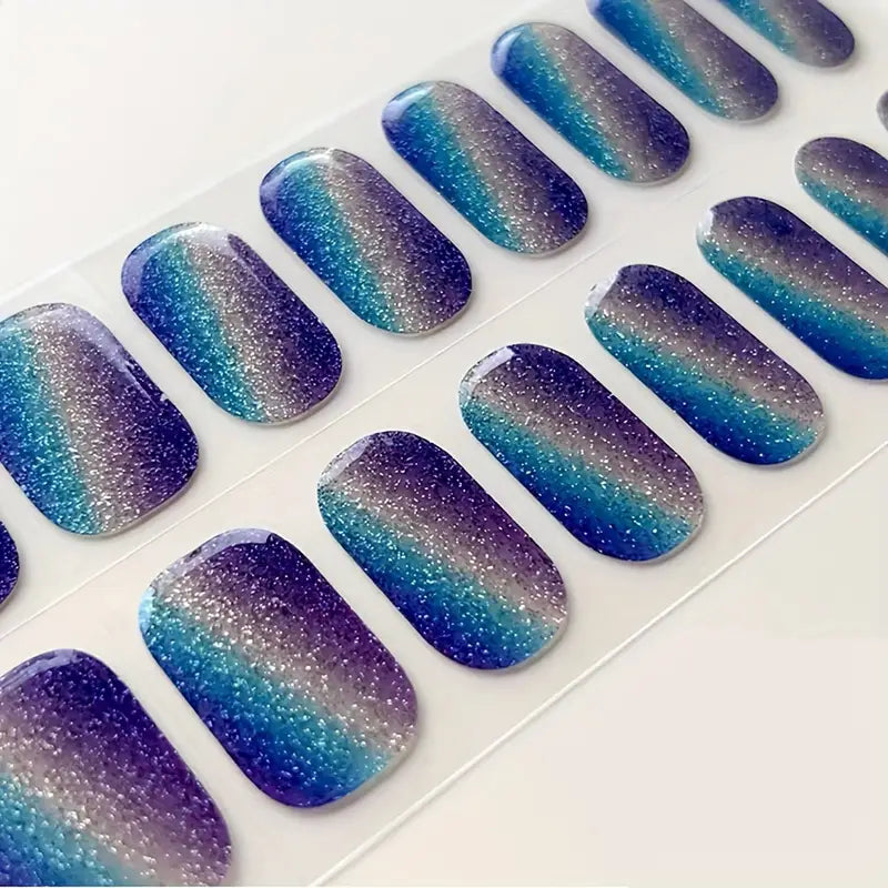 Purple & Blue Galaxy Semi-Cured Gel Nails Strips