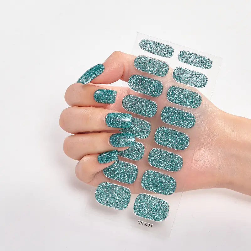 Baby Blue Sparkly Semi-Cured Gel Nails