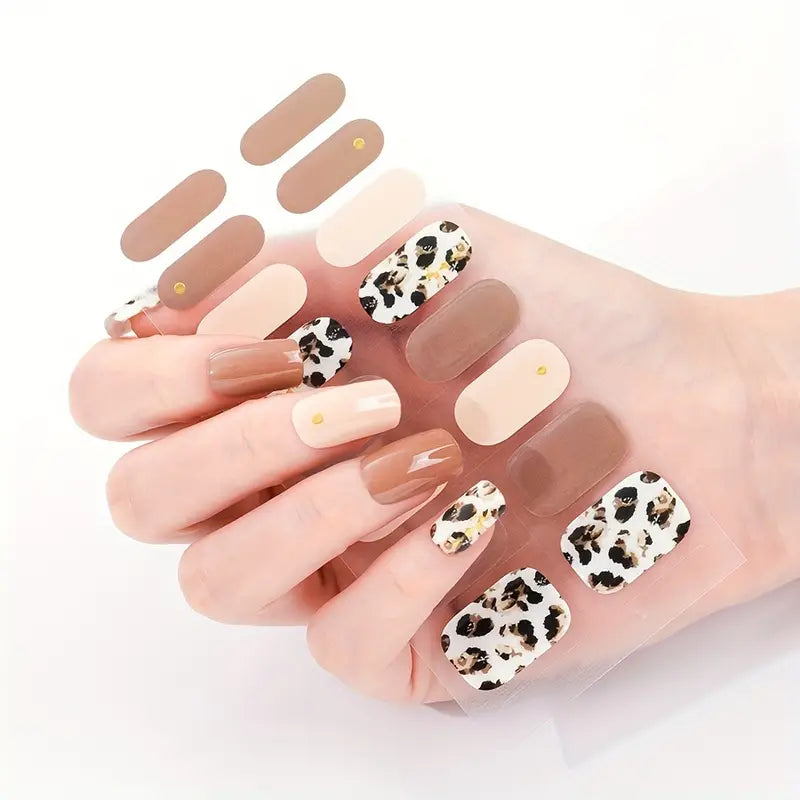 Brown Leopard Semi-Cured Gel Nails