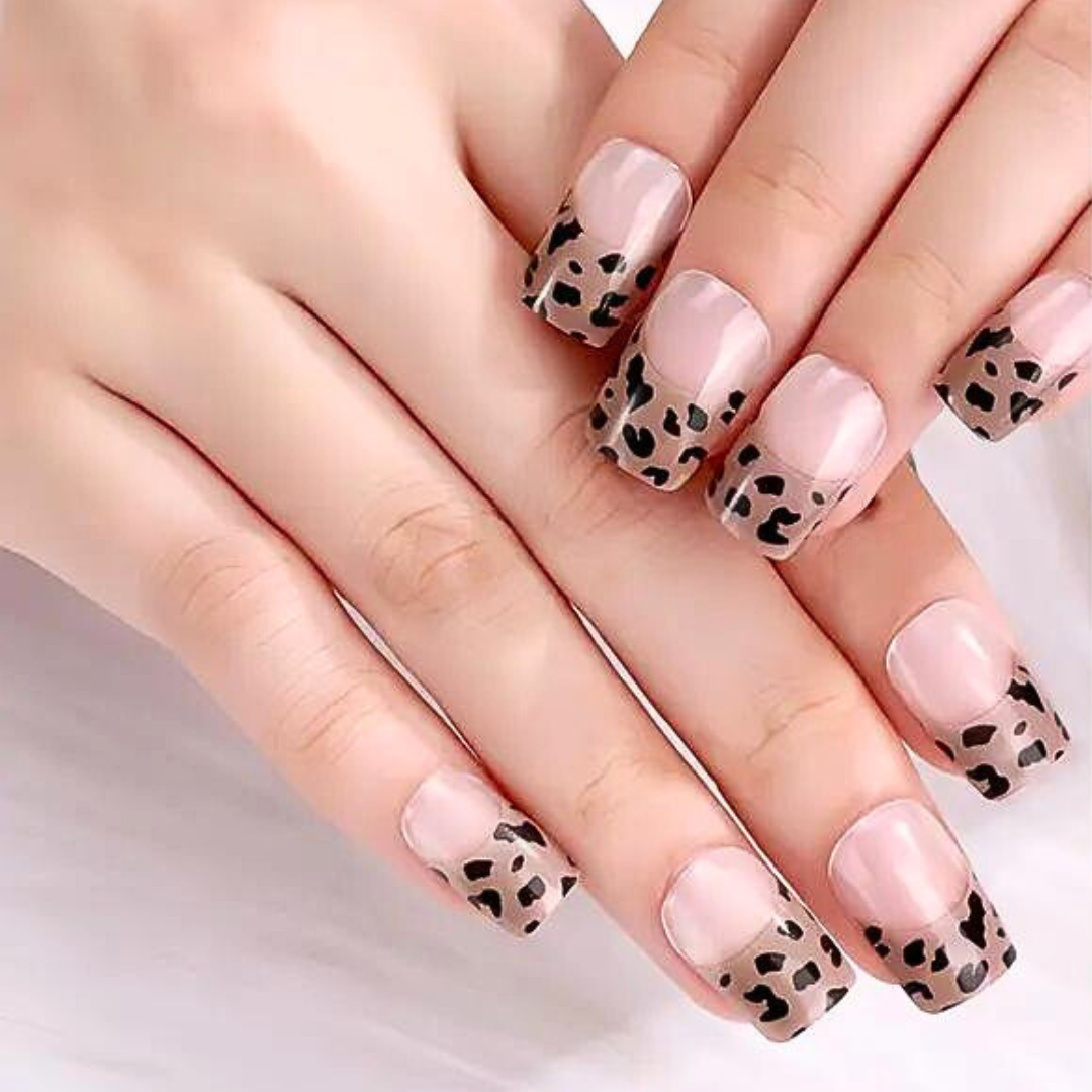 Leopard Print Tips Semi-Cured Gel Nails Strips
