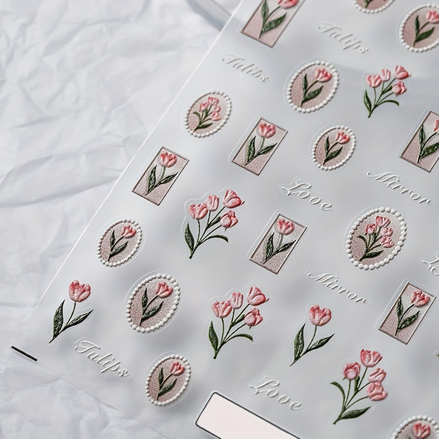 5D Embossed Coquette Tulip Design Nail Art Stickers