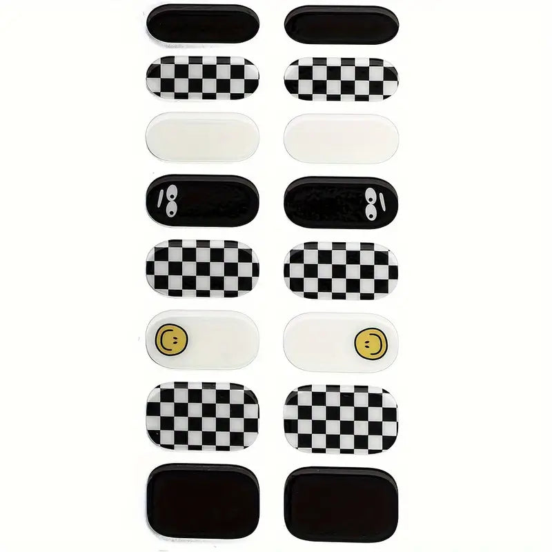 Funky Checkered Semi-Cured Gel Nails Stickers