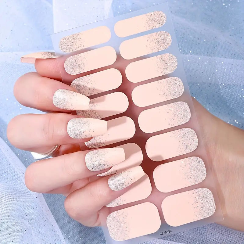 Baby Pink Glitter base Semi-Cured Gel Nails Strips