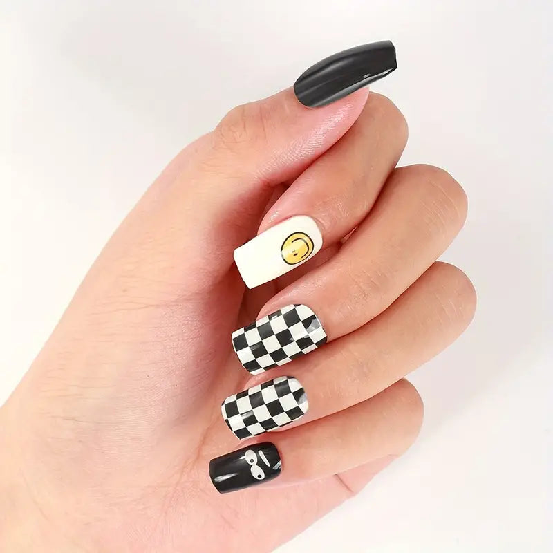 Funky Checkered Semi-Cured Gel Nails Stickers