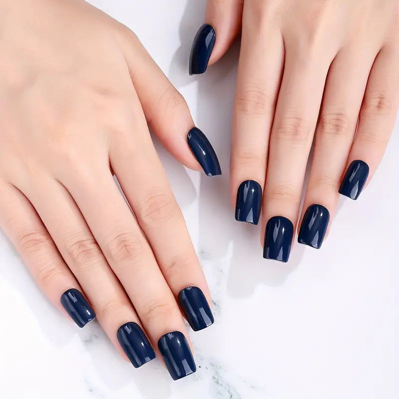 Glossed Blue Solid Semi-Cured Gel Nails Strips